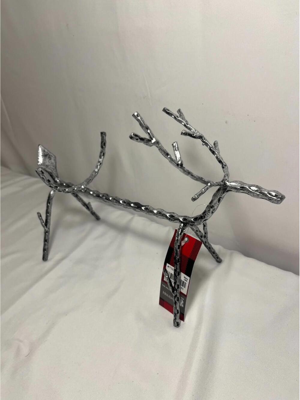 Holiday Lane Silver Metal Reindeer Figurine – Modern Textured Christmas Table De